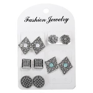 4544 NIP 5 Pair Silvertone Round Rhinestone Drop Dangle Contemporary Earrings